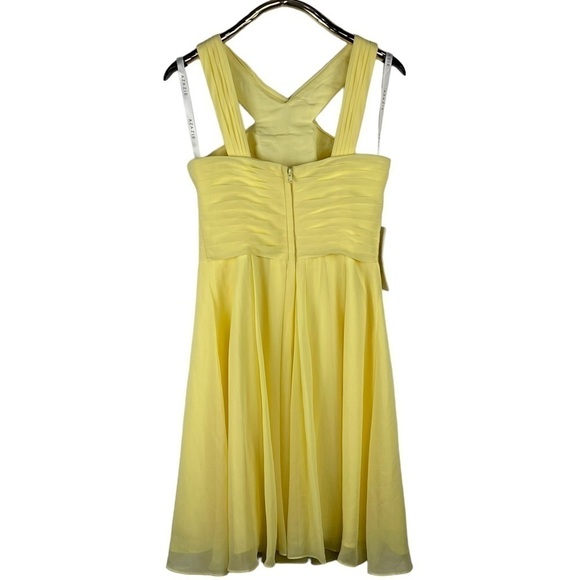 AZAZIE AMANI DAFFODIL YELLOW PLEATED CHIFFON HALTER KNEE LENGTH BRIDESMAID DRESS - Picture 4 of 13